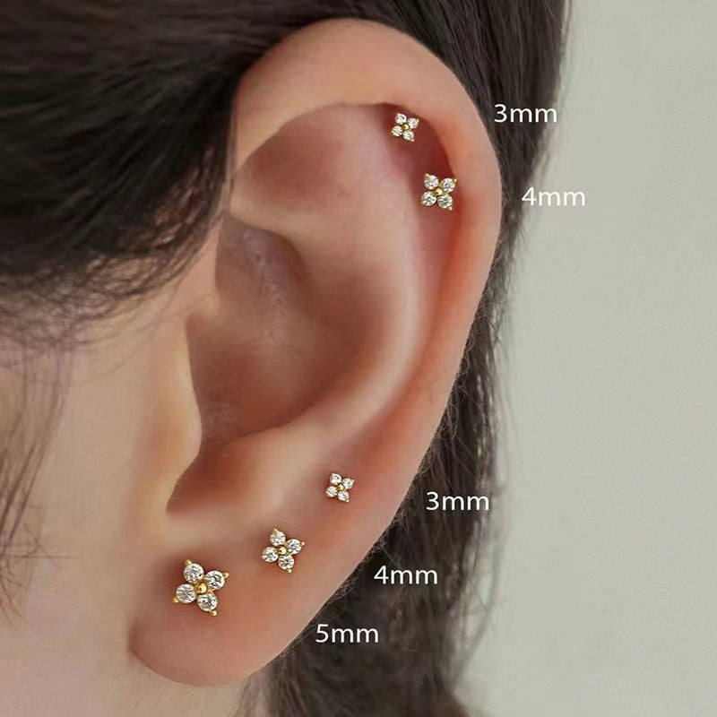 Four Leaf Clover Ear Stud Inlaid Zircon Women