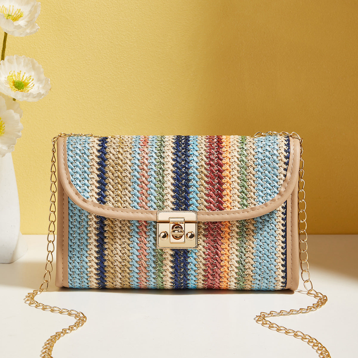 Woven Rainbow Fashion Crossbody Chain Square Bag