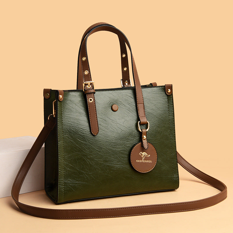 Oil Wax Cowhide Commuter Elegant Women Bag