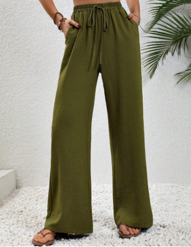 Drawstring Wide-legged Pants With Pockets Fashion Casual Trousers Women's Clothing