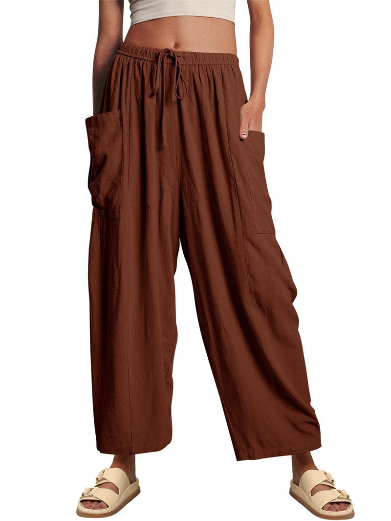 Fashion Wide Leg Pants Summer Loose Elastic High Waist Pleated Trousers Solid Color Womens Clothing