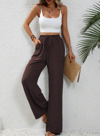 Drawstring Wide-legged Pants With Pockets Fashion Casual Trousers Women's Clothing