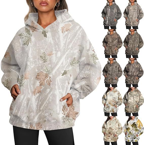 Camouflage Hoodie Maple Leaf Print Oversized Sports Hoodie With Pocket Break