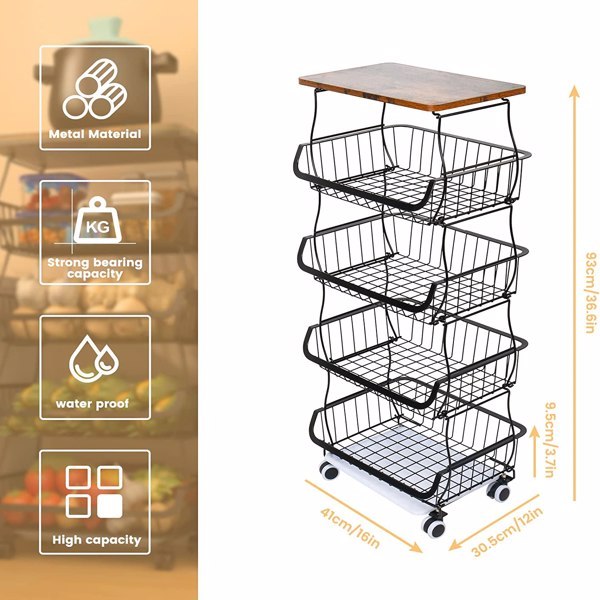 5-layer Fruit Basket, Used For Kitchen Organizer And Storage, Stackable Metal Wire Basket Vertical Cart, Prohibited Temu, Not Shipped On Weekends