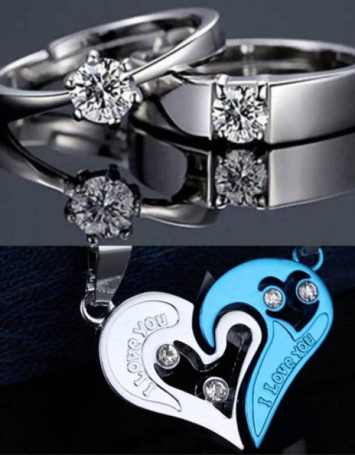 Couple Special Ring Cubic Zirconia Stainless Steel Pendant Set