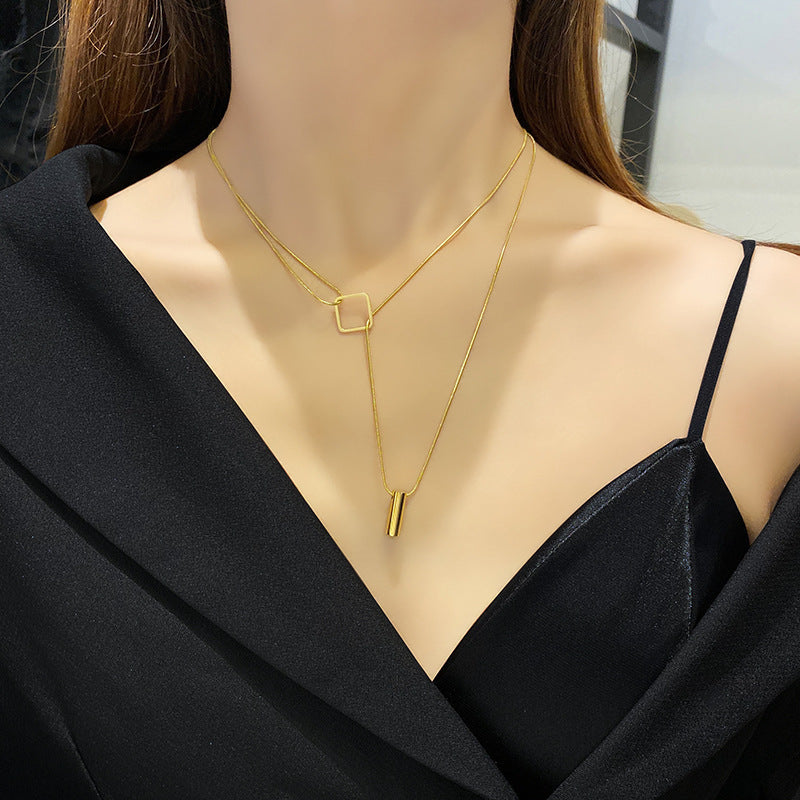 Fashion Geometric Necklace Double-layer Adjustable Length Sweater Chain Simple Temperament Necklace Women's Jewelry