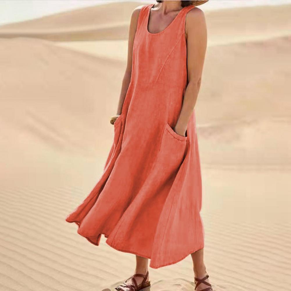 Summer Sleeveless Long Dress With Pockets Fashion Casual Loose Dresses Women's Clothing