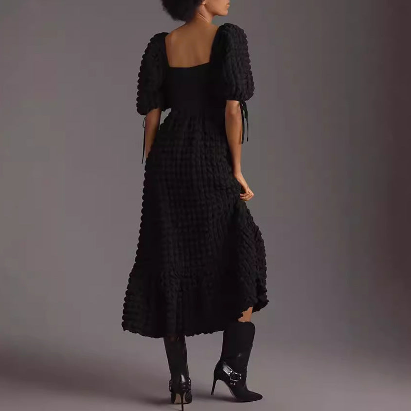 Puff Sleeve Lace-up Elegant Dress