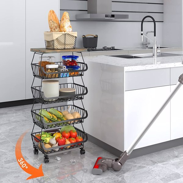 5-layer Fruit Basket, Used For Kitchen Organizer And Storage, Stackable Metal Wire Basket Vertical Cart, Prohibited Temu, Not Shipped On Weekends