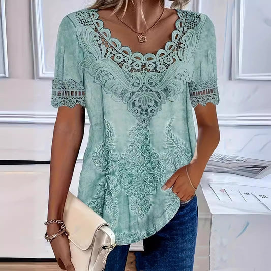 Fashionable Elegant Casual Hollow Lace Women's T-shirt