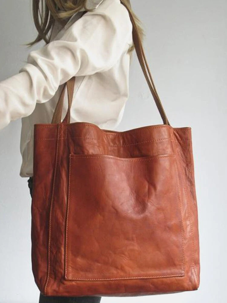 Retro Large Capacity Shoulder Bag With Big Pocket Oil Wax Leather Totes Fashion Daily Shopping Handbags