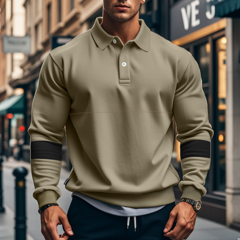 Fashion Long-sleeved Lapel Polo Shirt With Button Men's Loose Casual Sports Top Fall Spring Clothing