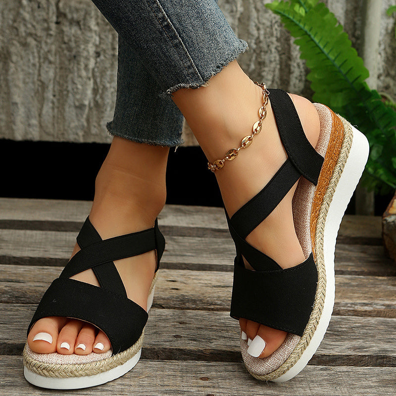 Wedge Sandals For Women Cross-strap Platform Gladiator Hemp Heel Shoes Summer