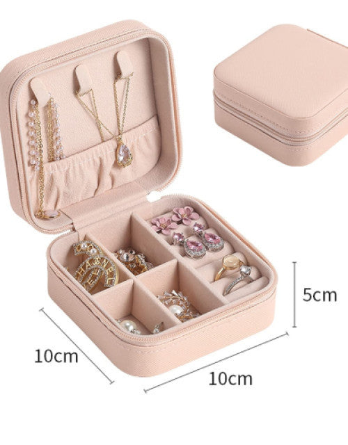 Jewelry Organizer PU Leather Zipper Portable Storage Box Case with Divider Container for Rings