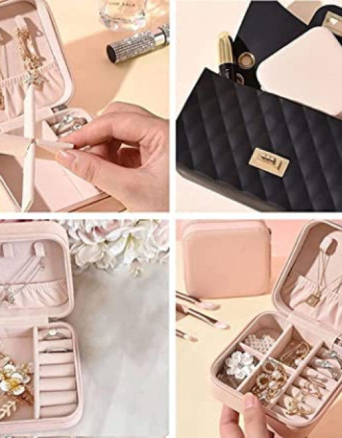 Jewelry Organizer PU Leather Zipper Portable Storage Box Case with Divider Container for Rings